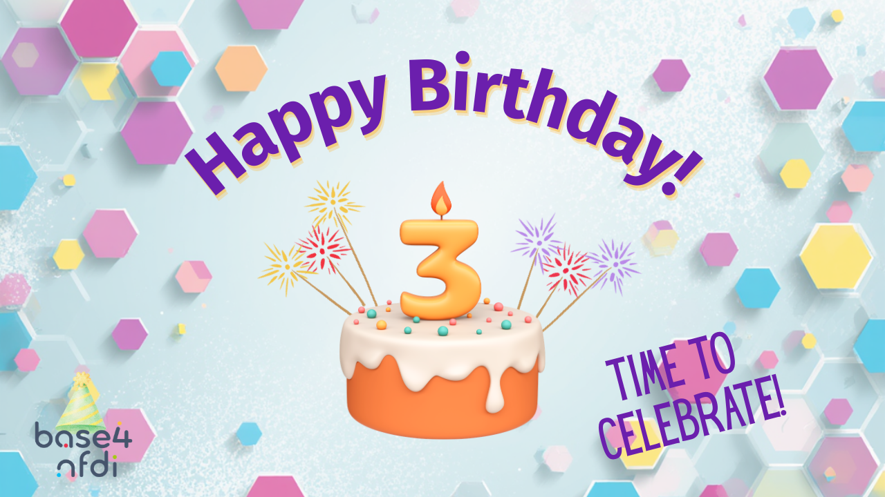 Teaser picture for the Base4NFDI Birthday Campaign to celebrate the third birthday of the project